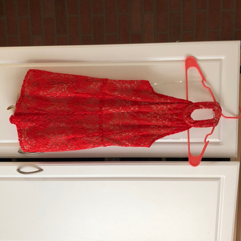red and nude romper